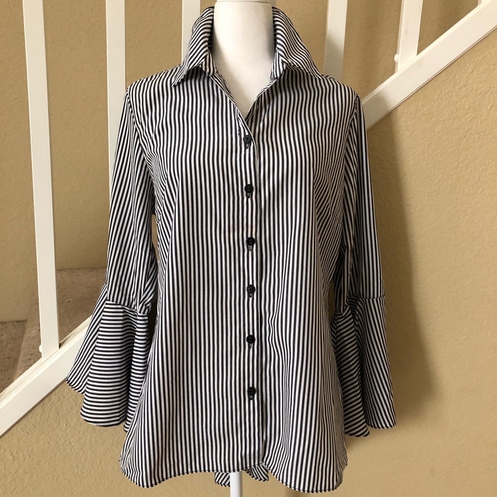 Mishca black/white striped button down shirt